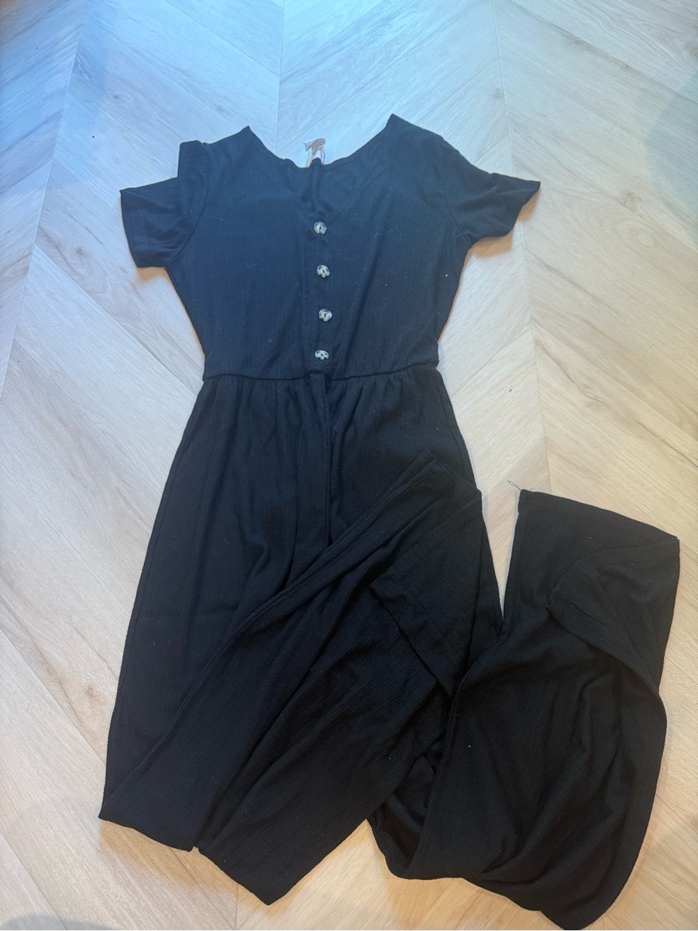 Black Short Sleeve Button-Front light weight jumpsuit